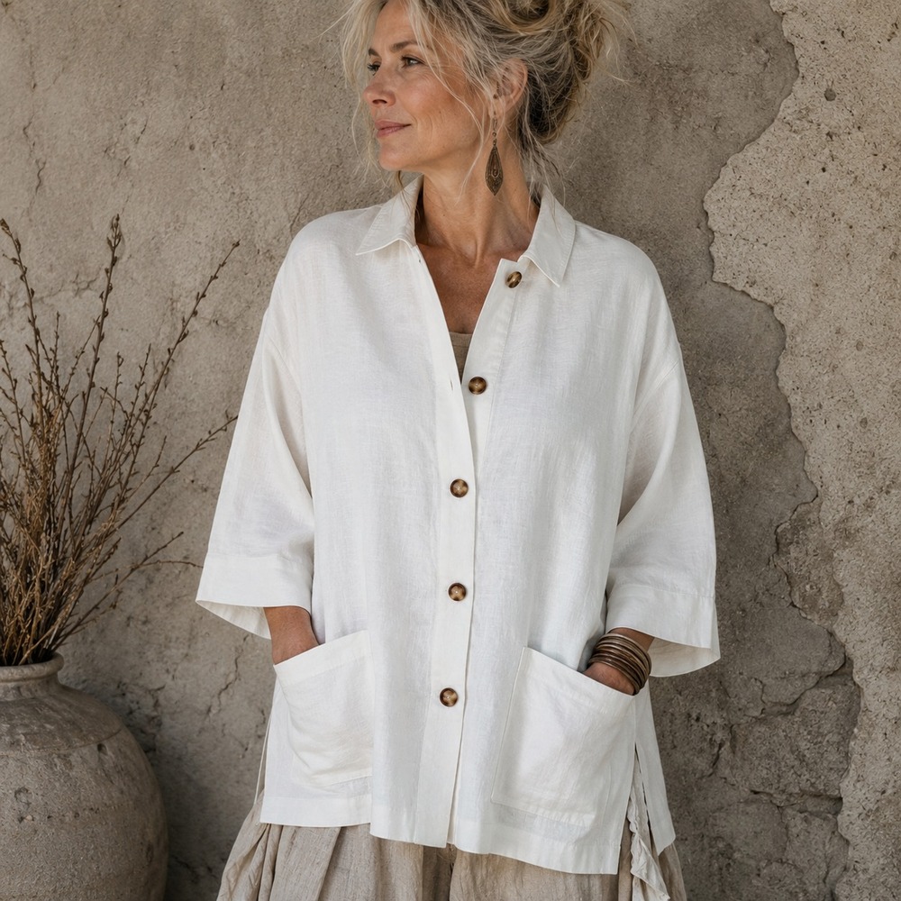 Coldwater Creek Womens Linen Oversized Shirt Jacket Sz L White Coastal Lagenlook